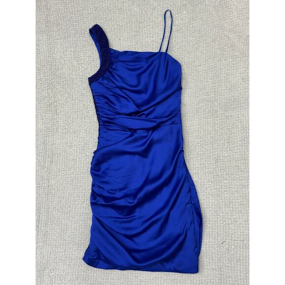 Aidan Mattox Blue One Shoulder Beaded Formal Dress Size 6 #61350 - Picture 1 of 3